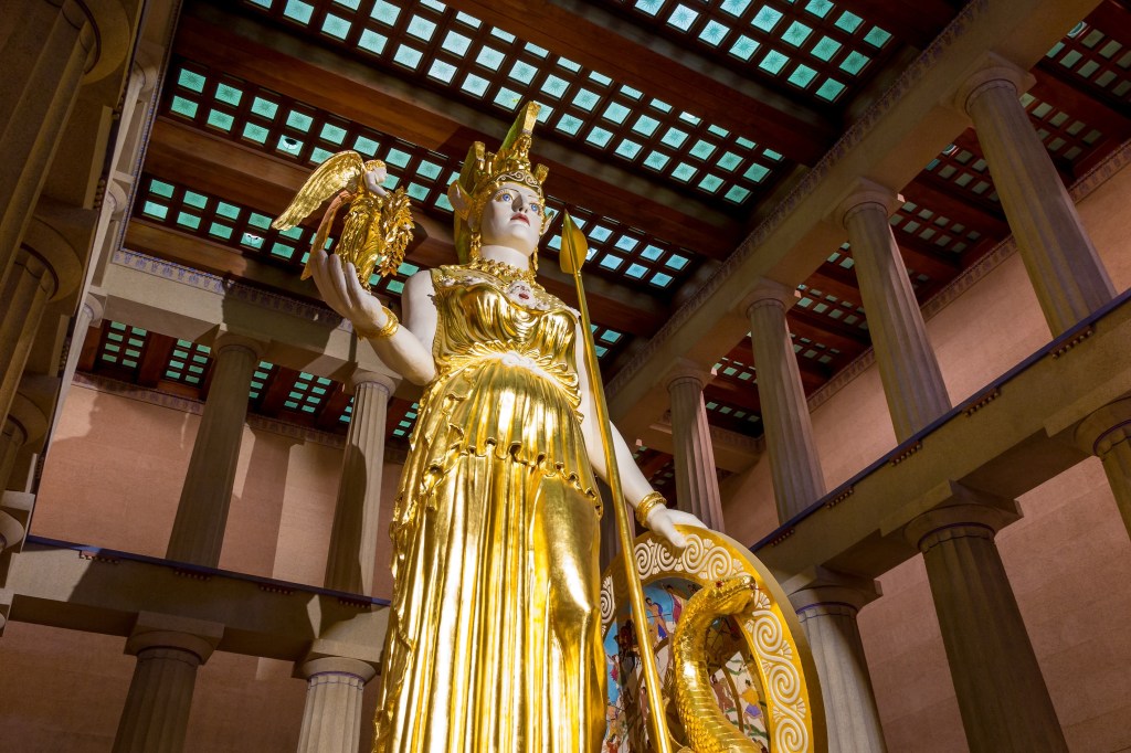 Replica of Athens’ lost statue of Athena inside the Nashville Parthenon, Tennessee, USA